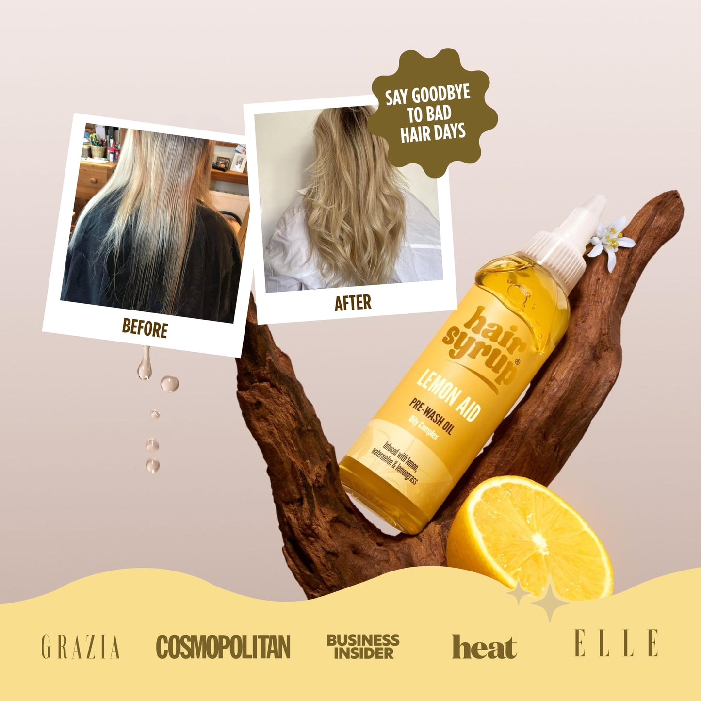 Hair Syrup | Lemon-Aid Pre-Wash Hair Oil | Refresh & Rejuvenate Your Scalp | Infused with Lemon, Watermelon & Lemongrass | Vegan | 100% Natural | 100ml