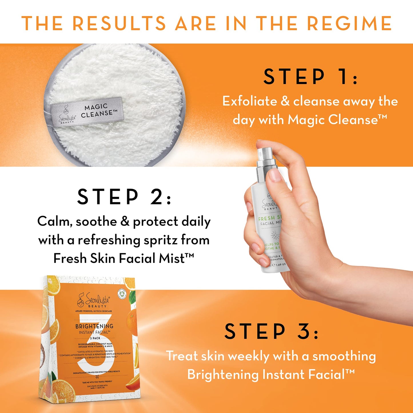 Seoulista Beauty® Brightening Instant Facial™ 30ml | Treatment Face Sheet Mask for Dry Skin Dark Spots and Pigmentation | Dermatologist Created Korean Skin Care | Infused with Vitamin C & AHAs