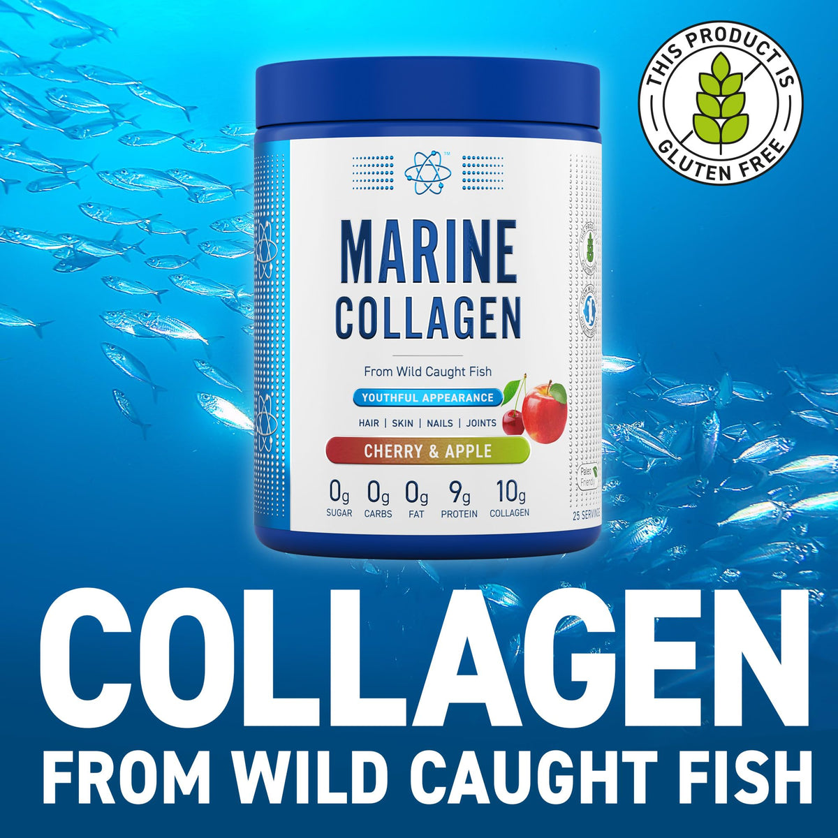 Applied Nutrition Marine Collagen Powder - Hydrolysed Collagen Protein, Healthy Skin, Hair, Nails (Strawberry & Raspberry) (300g - 25 Servings)