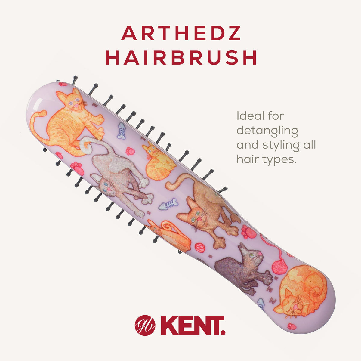KENT Kent ArtHedz Cats Designed Pocket Size Hairbrush