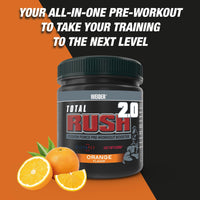 Weider Total Rush 2.0 (375g) Orange Flavour. All-in-one Fusion Force Pre-Workout Booster, with Creatine, Amino Acids, Caffeine, Inca Wheat Extract, Vitamins and Minerals; with Oxystorm and Glutapep