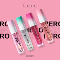 Technic Lip Oil Bundle - 4 Flavoured, Non Sticky, Hydrating Lip Oils With a High Shine Glossy Finish - Mixed Variety Multipack - Strawberry, Mint, Cherry, Orange