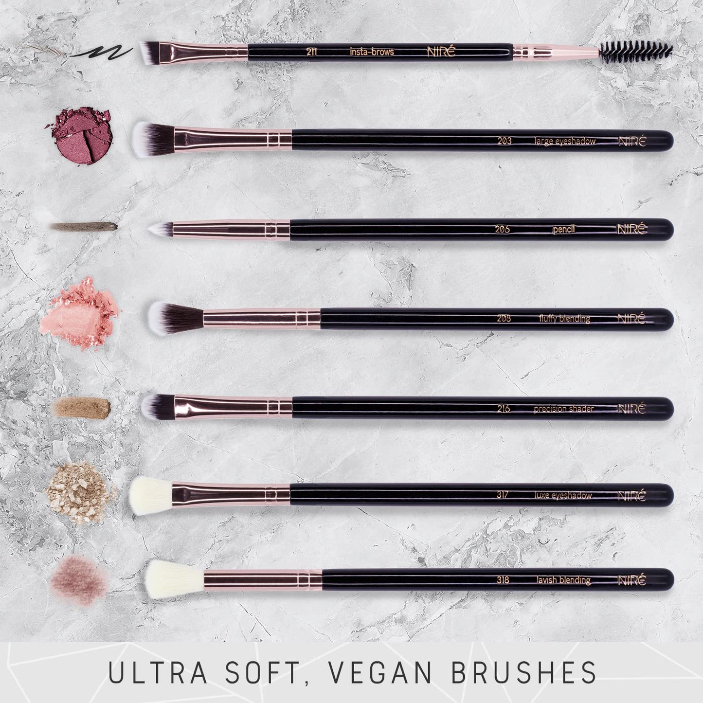 Niré Beauty Eye Brush Set - Award Winning Eye Makeup Brushes for Eyes and Brows Including Eye Shadow Brush Set, Eyebrow Brush and Tweezers