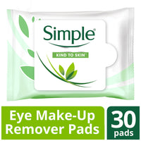 Simple Kind to Skin Eye Make-Up Remover With No Harsh Chemicals Pads to Remove Make-Up, Even Waterproof Mascara 30 Pieces