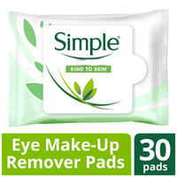 Simple Kind to Skin Eye Make-Up Remover With No Harsh Chemicals Pads to Remove Make-Up, Even Waterproof Mascara 30 Pieces