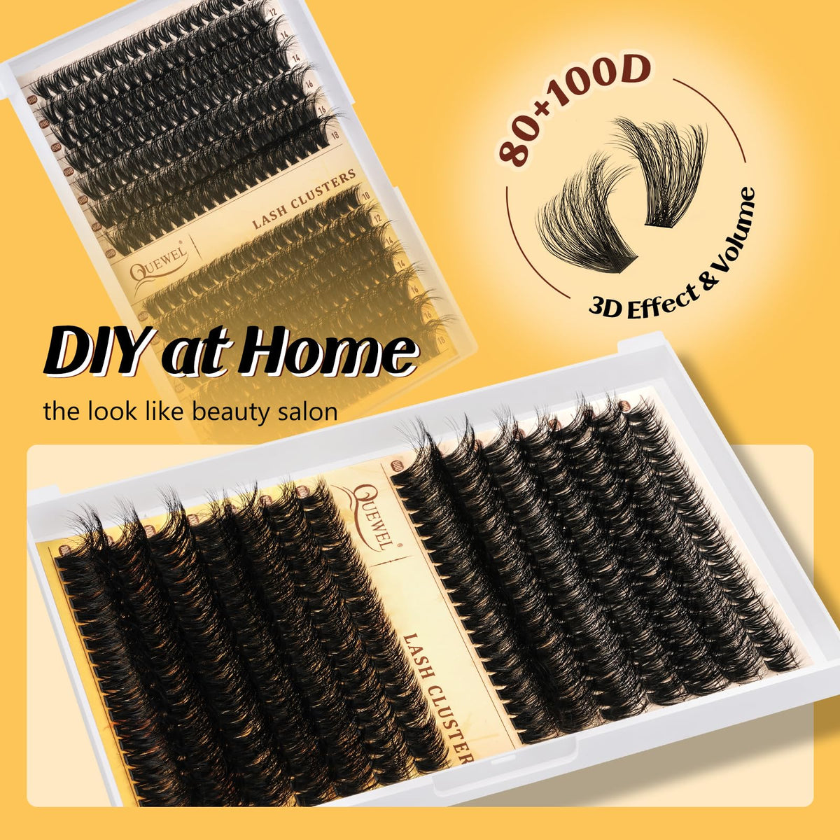 QUEWEL Cluster Lashes 80D+100D Individual Eyelashes 280Pcs D Curl Eyelash Clusters 3D Russian Lashes Individual Cluster Volume Eyelash Extensions (3D-80D+100D)