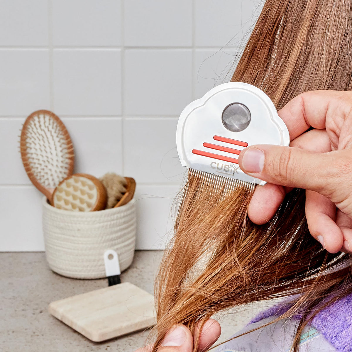 Cubik Stainless Steel Lice and Nits Comb with Magnifying Glass and Brush - Complete Kit 3 in 1 - 100% Natural Lice and Nits Removal - Gentle Treatment - Ideal for the Whole Family