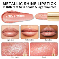 Oulac OULAC Glow Metallic Shine Lipstick, Nude High Impact Lipcolor, Lightweight Soft and Ultra Hydrating, Long Lasting, Vegan & Cruelty-Free, Full Coverage Lip Color 4.3 g/0.15 GM09 Elysium
