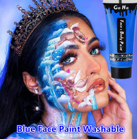 Go Ho Blue Cream Face Body Paint(2.37oz,70ml),Water Based Face Paint,Blue Makeup Face Painting for SFX Cosplay Costumes Festivals Halloween Makeup