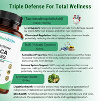 NUTRINATION Tudca Supplement 1600mg | 99.2% Pure 1400mg TUDCA, 100mg Artichoke Extract & 100mg NAC | 60 High Potency Capsules | Tauroursodeoxycholic Acid - Bile Salt for Liver Support & Digestion | Lab Tested