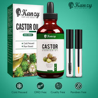 KANZY HAIR AND BEAUTY Kanzy Castor Oil for Eyelashes and Eyebrows 100ml Cold Pressed Castor Oil for Hair Growth 100% Natural and Pure Oil with Brushes For Hair, Beard, Nails and Skin