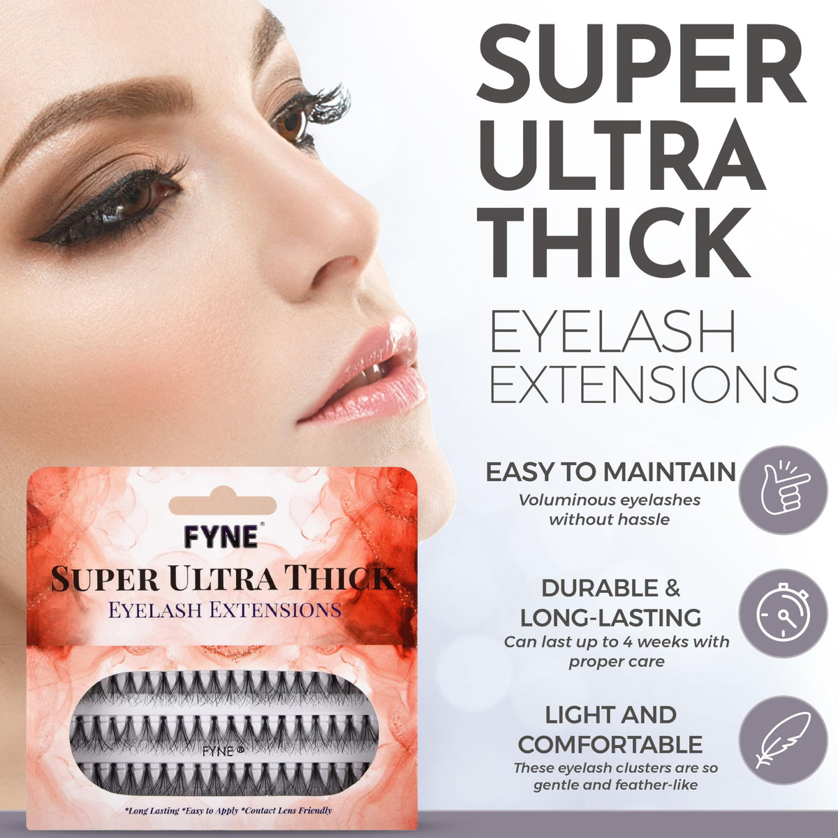 FYNE Super Ultra Thick Eyelash Extensions (Pack of 1, 12mm - Long)