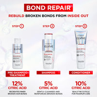 L'Oreal Paris L'Oréal Paris Elvive Bond Repair Sulphate-Free Shampoo, with Citric Acid Complex, Restores Original Strength, 98% Less Breakage, 90% More Shine, 82% Stronger, for All Damaged Hair, 200ml