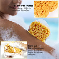 Maxmoc Natural Sponge,2 Pcs Bath Sponges Honeycomb,Larger Shower Sea Sponge for Women Men,Exfoliating Deep Cleansing,Ultra-Soft for Sensitive Dry Skin (Yellow)