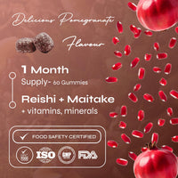 Known Tasty Immunity Mushrooms Gummies - Reishi, Maitake, Vitamin C, Zinc & Selenium - Natural Pomegranate Flavour - 60 Vegan Gummies, 1 Month Supply
