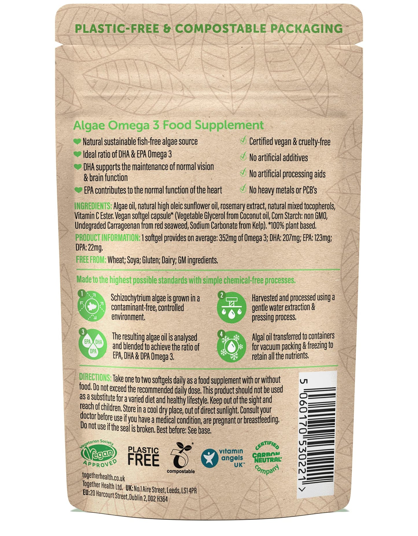 Algae Omega 3 – Together Health – Pure Algae Omega 3 – Unique Plant Source of DHA & EPA – Vegan Friendly - Made in The UK – Pack of 2-60 Softgels