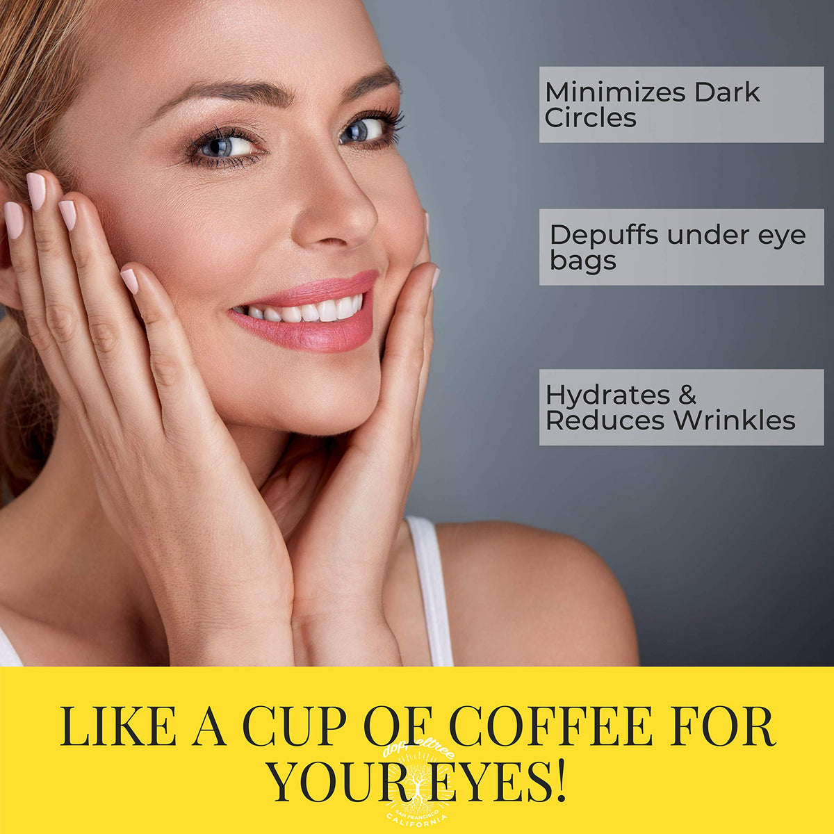 Doppeltree Caffeine Under Eye Patches & Hydrogel Masks (30 Pairs) - All Natural Anti Aging Treatment for Bags, Puffiness, Wrinkles, Dark Circles- Formulated in San Francisco