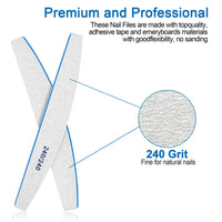 BLESWIN Professional Nail Files, 240/240 Grit - 12 Pcs, Double-Sided Emery Boards for Natural Nails, Washable and Reusable for Grooming and Styling