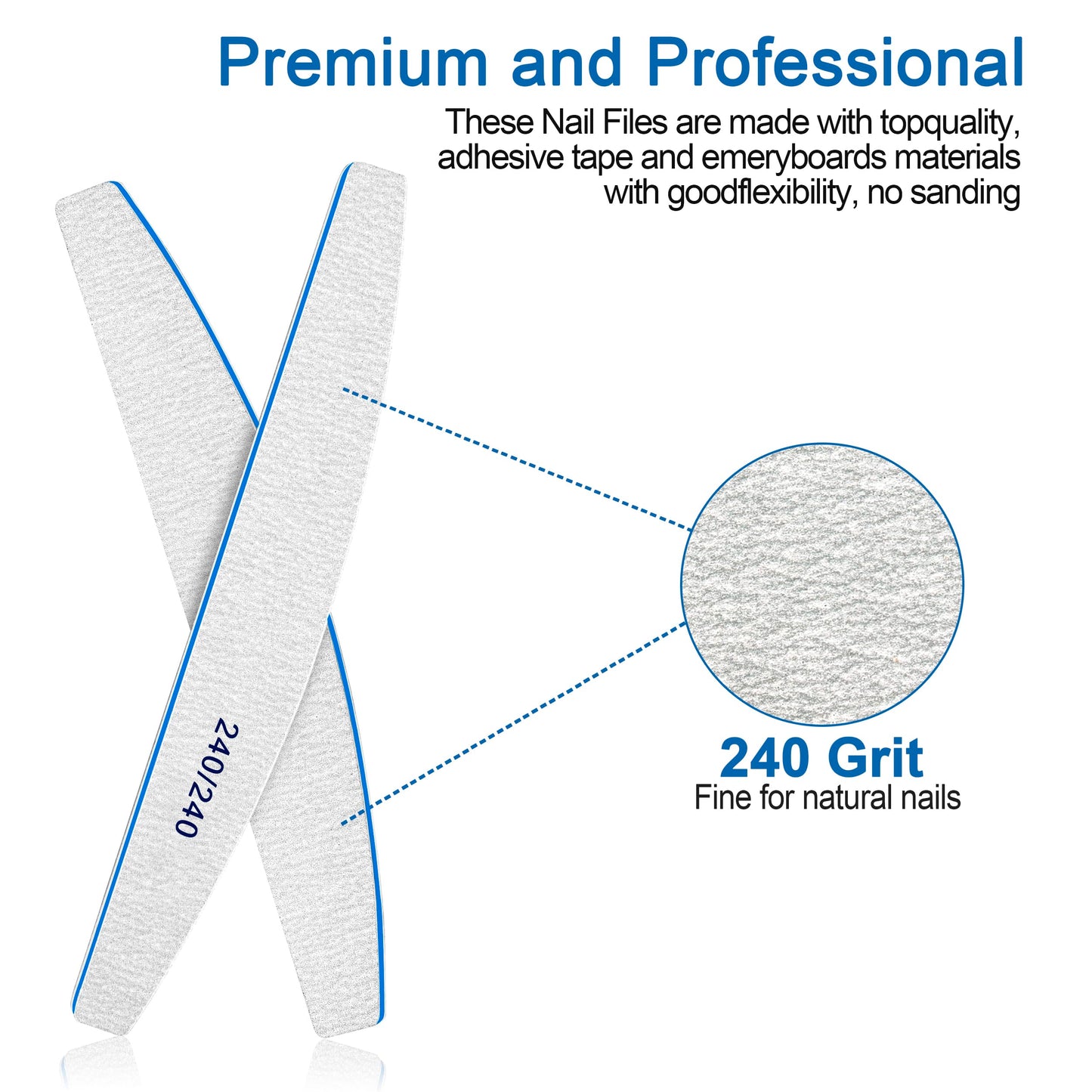 BLESWIN Professional Nail Files, 240/240 Grit - 12 Pcs, Double-Sided Emery Boards for Natural Nails, Washable and Reusable for Grooming and Styling