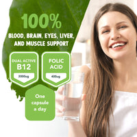 Vitamin B Complex Vegan High Strength Plant Based 60 Capsules Vitamin B12 Supplement B12 2000μg B9 Folate 400μg B7 Biotin 250μg B6 10mg B5 25mg B3 20mg B2 7.5mg B1 12.5mg with Choline Bitartrate