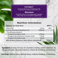 Evening Primrose and Starflower Oil Capsules 1000mg | with Vitamin B6 | 60 Softgels | Rich Source of Omega 6 GLA & 9 Oleic Fatty Acids | by Horbaach