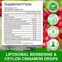 Berberine Supplement Liquid Drops, High Strength Berberine Liquid Drops with Ceylon Cinnamon, Bitter Melon, Immune and Digestive Support, Pineapple Flavor - Vegan & Sugar-Free, 60ml