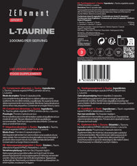 L‑Taurine 1000 mg per Dose (2 Capsules) – 180 Vegan Capsules (3‑Month Supply) – Pure Taurine – Sport Supplement – Gluten‑Free, Lactose‑Free, Soy‑Free, No Additives – Zenement