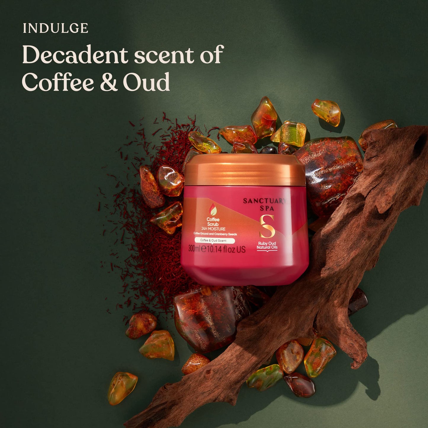 SANCTUARY Sanctuary Spa Ruby Oud Coffee Scrub, No Mineral Oil, Cruelty Free and Vegan Exfoliating Body Exfoliator, 300 ml, Red