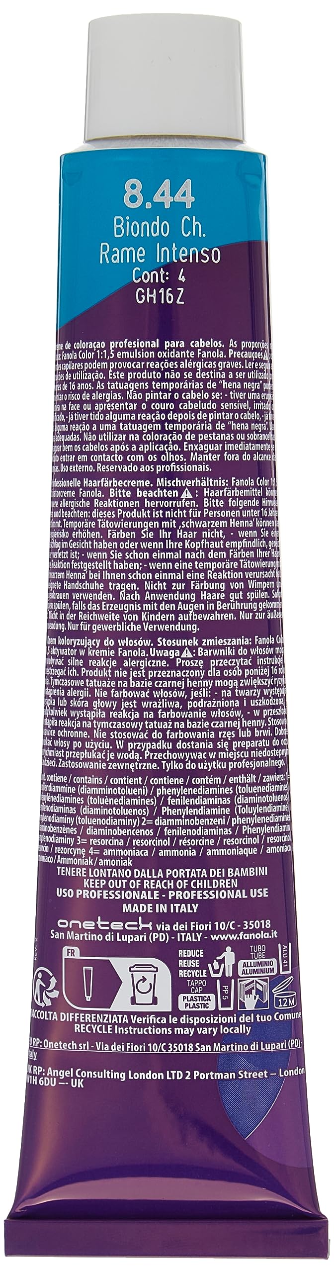 Fanola crema Colore Colouring Cream 8.44 Vibrant Light Blonde Copper 100 ml