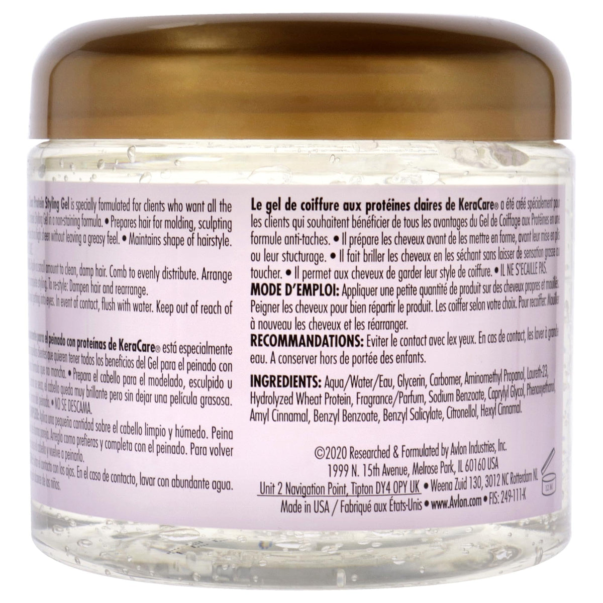 Avlon KeraCare Clear Protein Styling Gel For Unisex 16 oz Gel