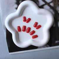 SXVME Red False Nails Short Medium Square, Gel Press on Nails Coffin Medium Glossy Fake Nails Set Solid Color Acrylic Nail Natural Fit Reusable Stick on Nail for Women Daily Wear, in 24 Pcs
