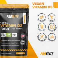 Vitamin D 1000iu (25mcg) 365 Vegan Tablets | 1 Year Supply for Maintenance of Healthy Immune System, Muscles, Bones & Teeth Vitamin D3 Cholecalciferol Made in The UK by PROELITE