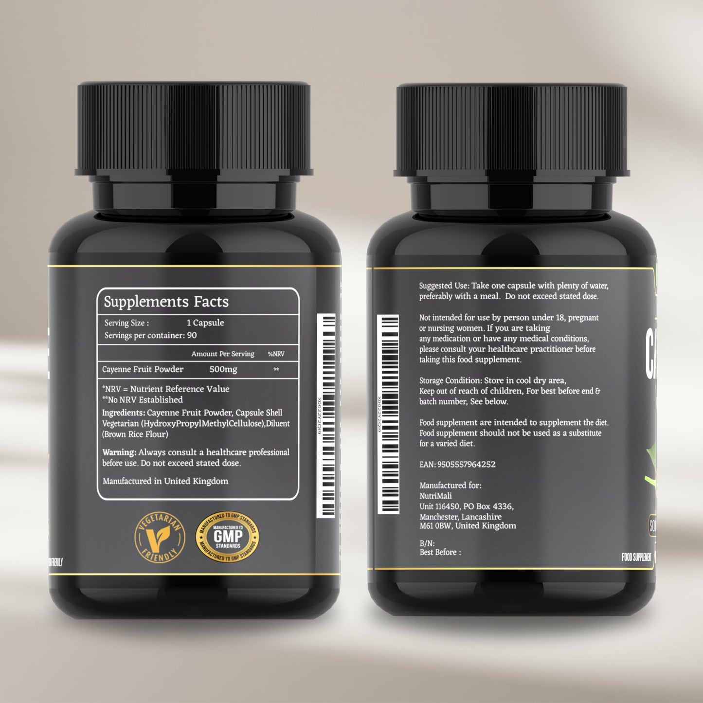Cayenne Pepper Capsules - 90 Organic Capsules | High Strength Up to 1500mg | Natural Herbal Supplement | Zero Fillers 100% Natural & Vegan Friendly | by NutriMali