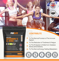 Vitamin C and Zinc 360 Tablets Vegan - Ascorbic Acid with Added Zinc - Maintenance of Normal Immune System - High Strength Vitamin C & Zinc Capsule & Powder Alternative by PROELITE