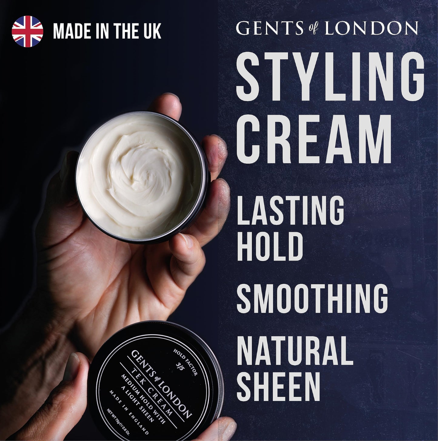 GENTS OF LONDON Gents of London Tek Cream, Medium Hold, Subtle Shine, Shape & Thickening, Gift For Men 75g