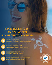 MCG Medical Cosmeceutical Group McG Sunogen Natural Sunscreen SPF 50 with Shea Butter Oil, Vitamin - Sun Cream for Face Women, UVA&UVB, Anti-Aging Ultra Protection Hydrating for All Skin Types