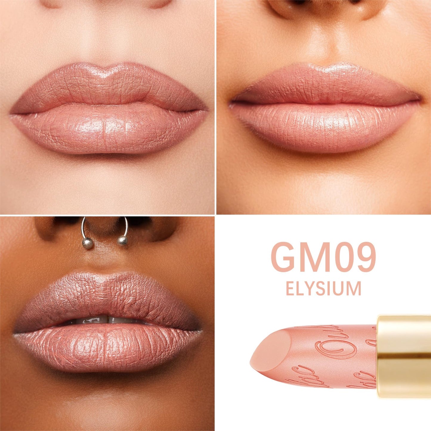 Oulac OULAC Glow Metallic Shine Lipstick, Nude High Impact Lipcolor, Lightweight Soft and Ultra Hydrating, Long Lasting, Vegan & Cruelty-Free, Full Coverage Lip Color 4.3 g/0.15 GM09 Elysium