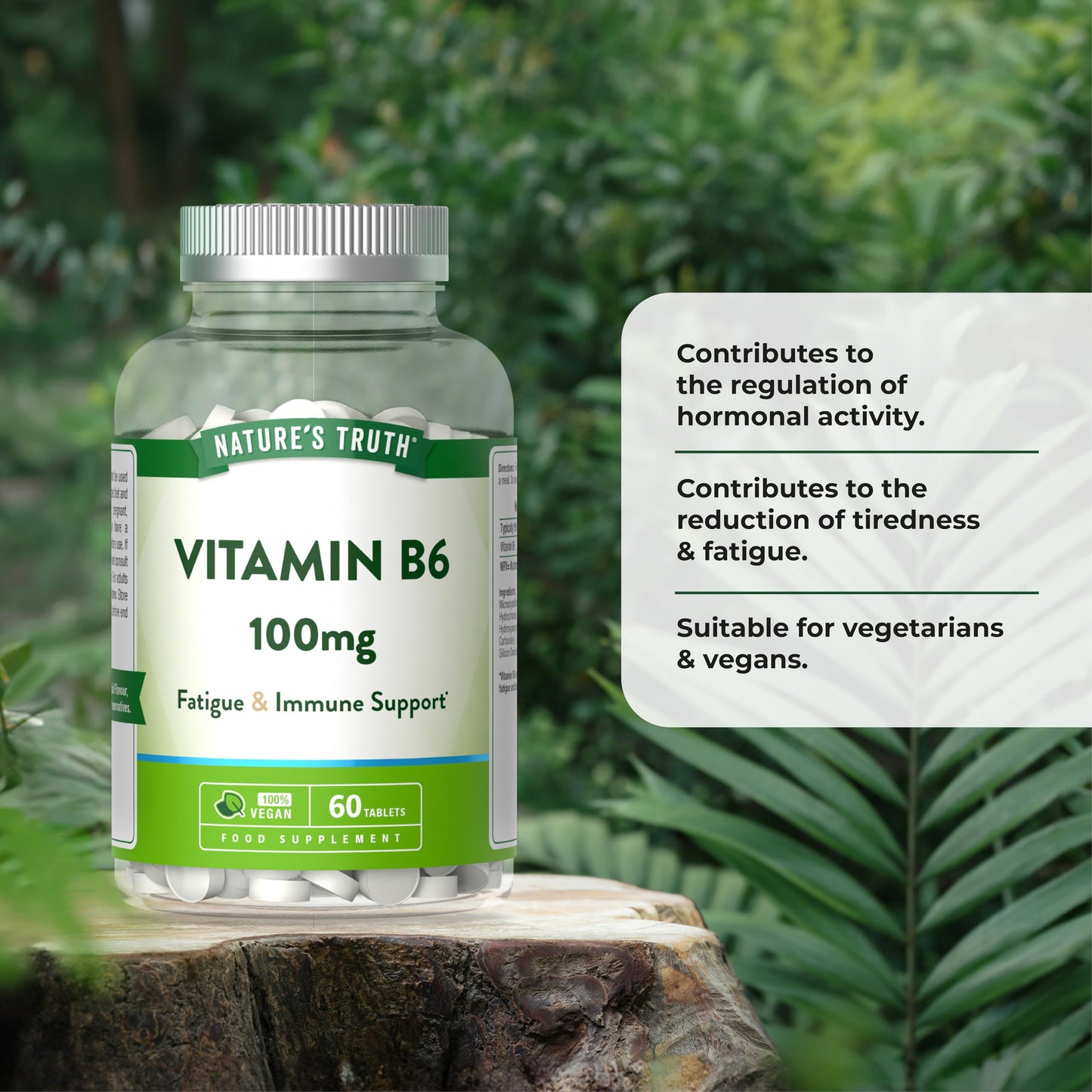 Nature's Truth Vitamin B6 100mg - 60 Vegan Tablets - for Fatigue & Immune Support