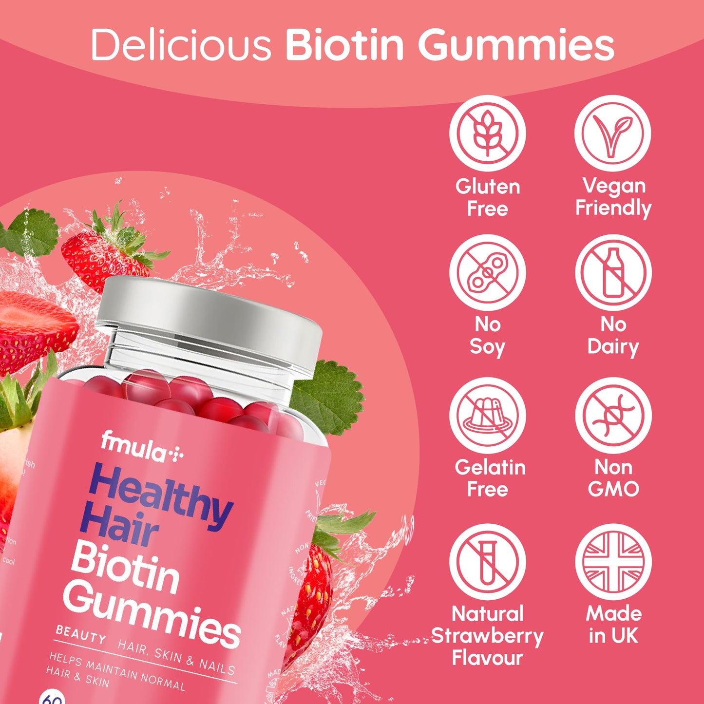 fmula+ Healthy Hair Biotin Gummies for Hair Growth | Hair, Skin and Nail Gummies | Vegan Biotin Supplement for Women | High Strength Biotin Hair Vitamins | Made in The UK - Double Value Pack (60 x 2)