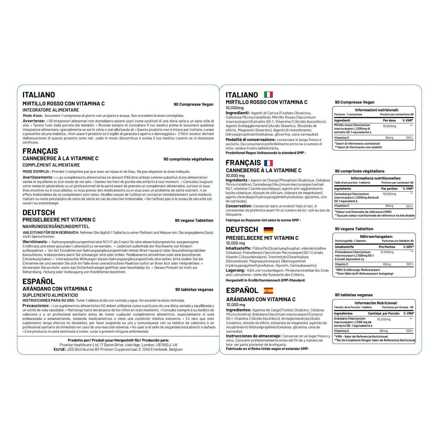 Double Strength Cranberry Tablets 10,000mg I 90 Cranberry Tablets High Strength with Added Vitamin C I Made in The UK by Prowise Healthcare