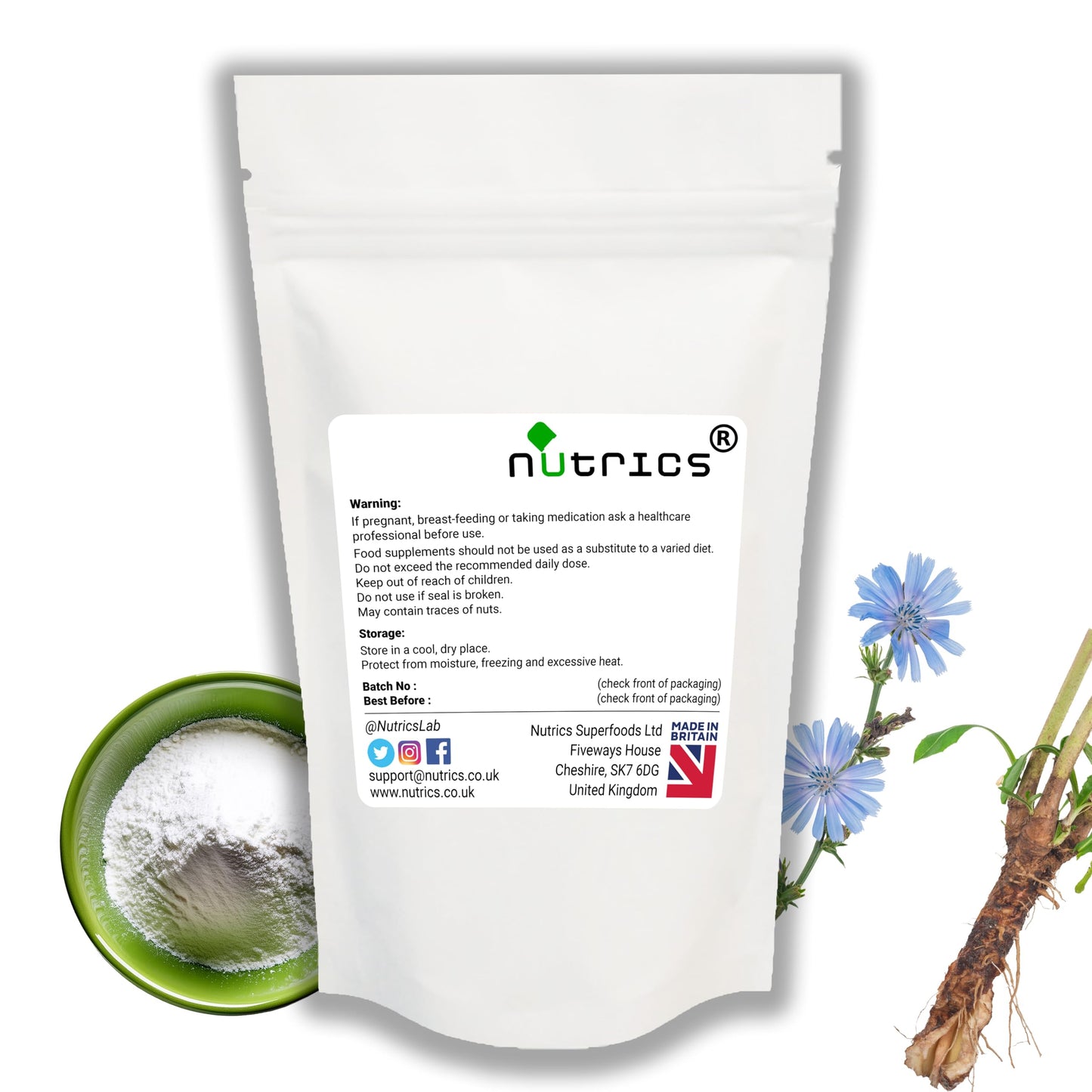 Nutrics® Inulin 75g Prebiotic Powder- Chicory Root Natural Dietary Fibre - Suitable for Vegan Vegetarian Diet 100% Pure - No Additives (75g Inulin Powder)