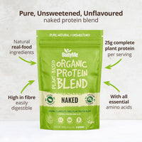 BodyMe Organic Vegan Protein Powder Blend, Naked Natural - Unsweetened, Low Carb, 3 Plant Based Vegan Protein Powder with 25g of Complete Protein, Gluten and GMO Free, 500 gm