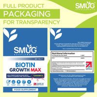 Biotin Tablets 12000mcg – 365 Tablets – Vegan Food Supplement – Made in Britain – SMUG Supplements