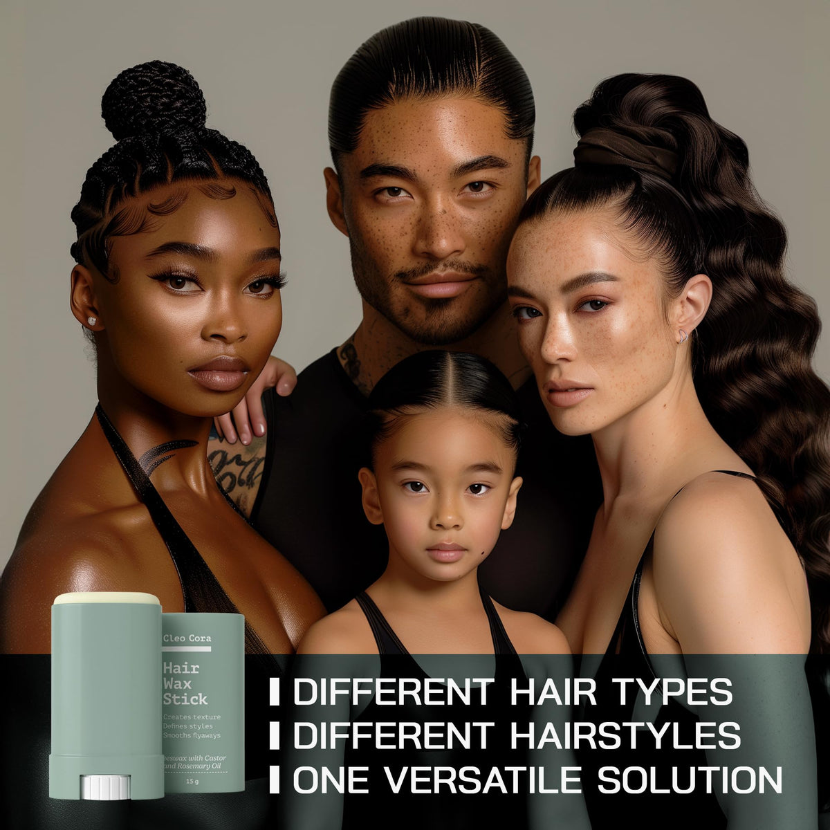 Cleo Cora Hair Wax Stick - Styling Wax Stick for Women, Men, Kids - Hair Stick for Flyaways & Frizz with Beeswax, Castor & Rosemary Oil - Creates Texture & Strong Hold for Slick Hair - Non-greasy