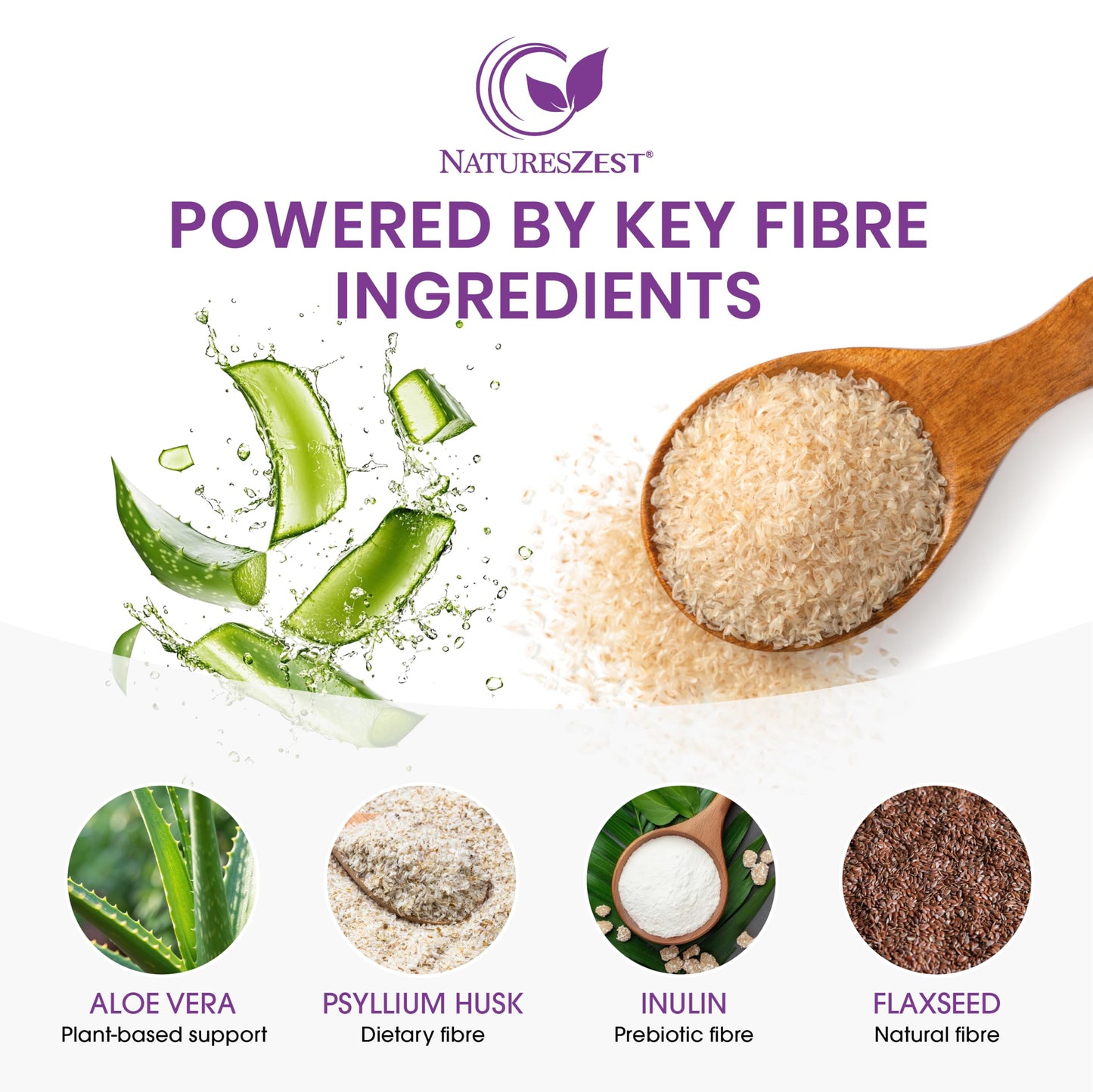Natures Zest FibrePro 1000mg - Fibre Supplement -240 Psyllium Husk Capsules | High Strength Fiber Supplement Enriched with Prebiotic Inulin, Aloe Vera & Flaxseed | Vegan, Non GMO| UK Made - 4 Month Supply