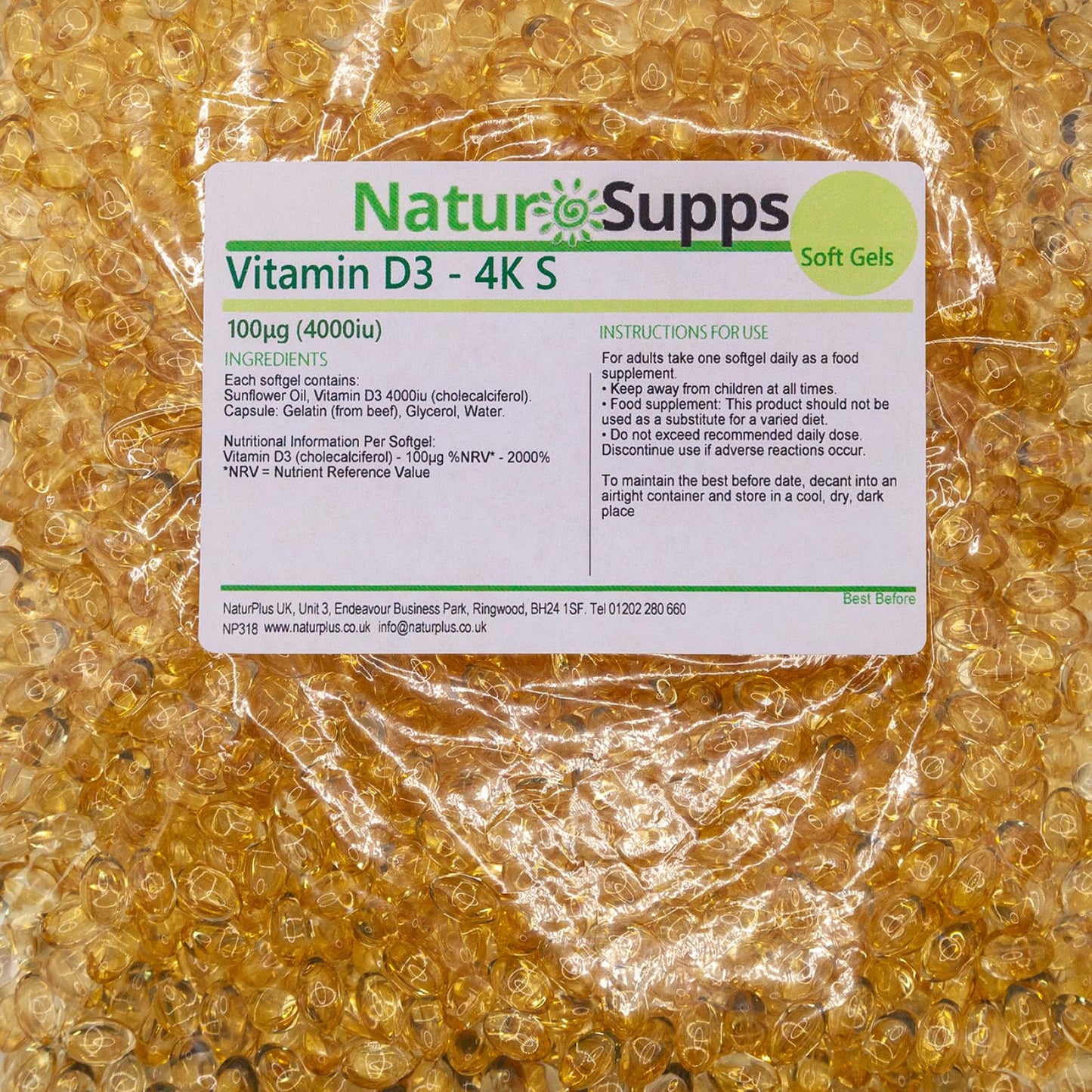 Vitamin D3 4000iu Softgels, 365 Capsules, 1 Year Supply, Support for Bones, Teeth, Immune System and Muscle Function, UK Made by Natur Supps