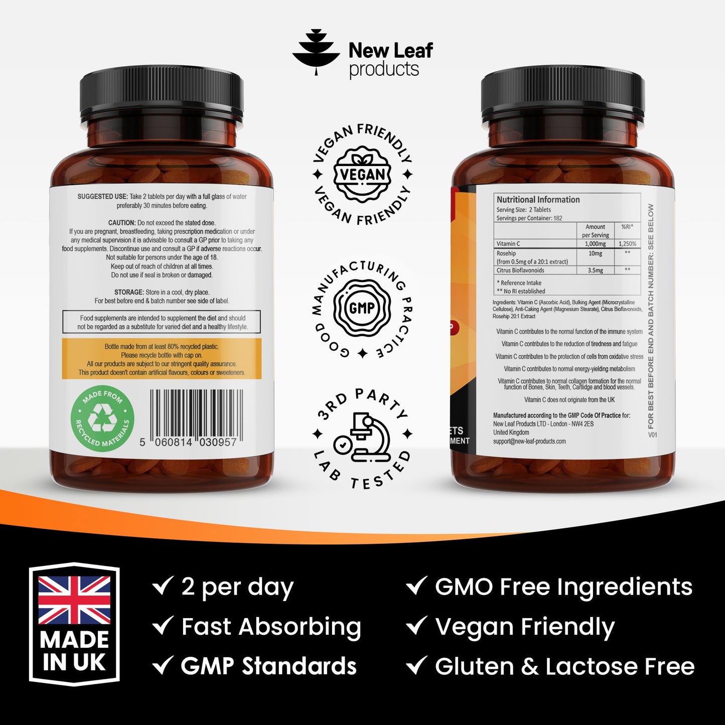 Vitamin C Tablets 1000mg - Enriched with Bioflavonoids & Rosehip - Premium Vitamin C Supplements - 360 Vegan Vitamin C Tablets High Strength Ascorbic Acid VIT C for Normal Immune System UK Made