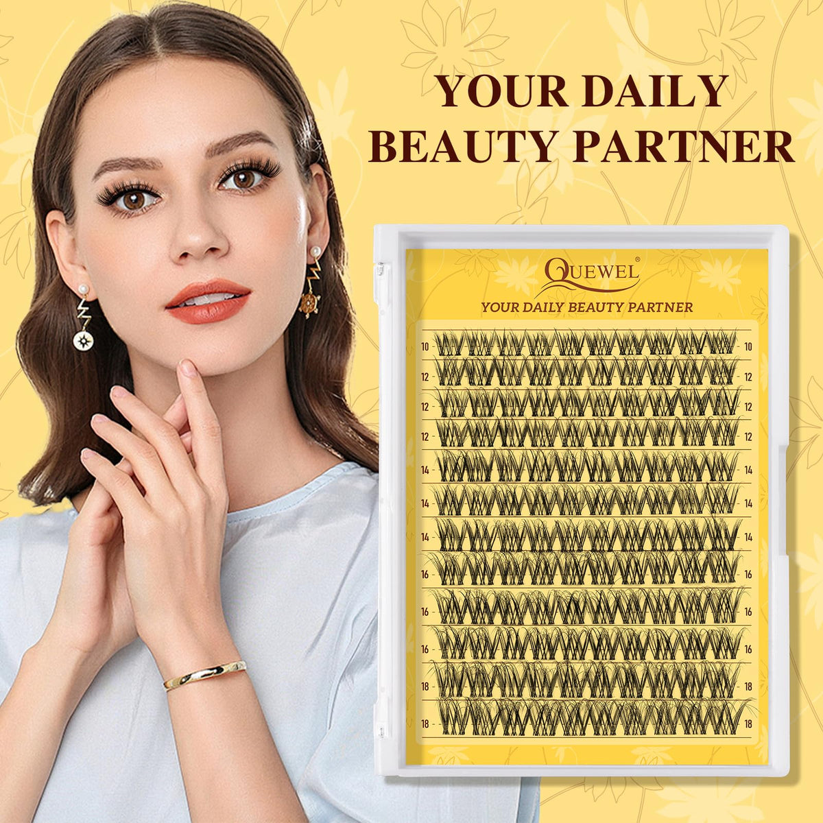 QUEWEL Natural Cluster Lashes D Curl Wispy Eyelash Clusters Mix 10-18mm, Eyelashes Individual DIY Lash Extensions at Home(QU43)