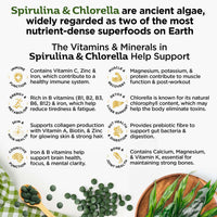 Organic Spirulina & Chlorella 400 Easy to Swallow Tablets - Natural Vitamins & Minerals - Broken Cell Wall, Pure 2000mg Daily Dose Supplement by Inner Vitality