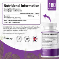 Pure Quercetin (Sophora Japonica) Supplement |1000mg Per Serving | 180 Vegan Capsules - 3 Month Supply | Natural Antioxidant | Made in The UK by Shivay Herbals
